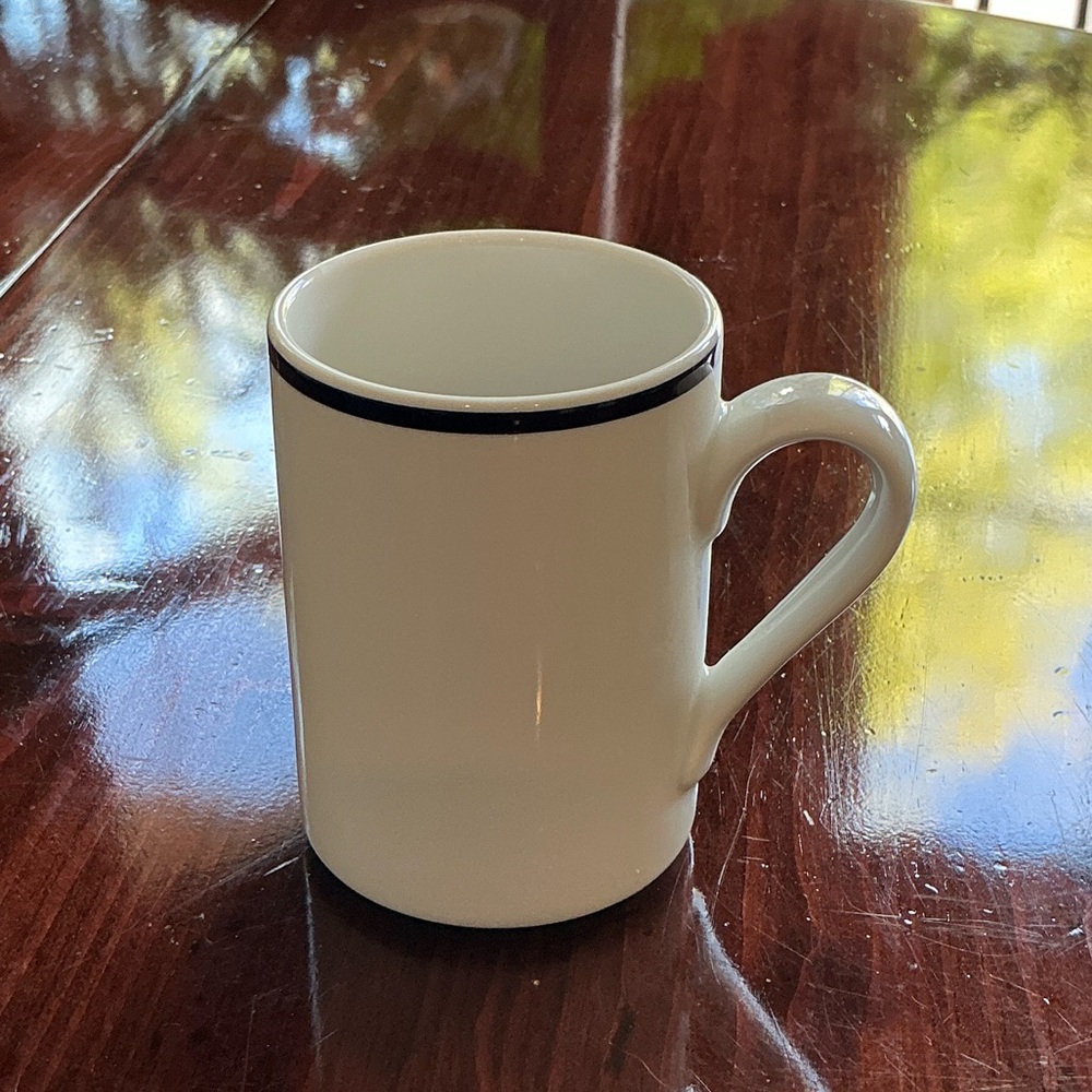 Dansk Bistro. Classic White Mug with Blue Trim
